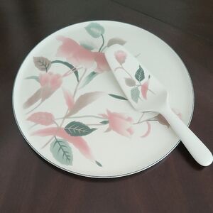 Mikasa Pink and Green Floral Cake Plate with Server